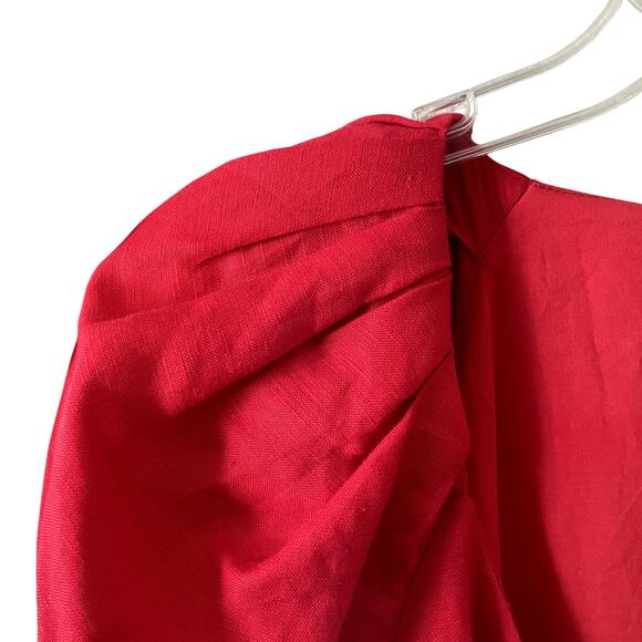 Fame & Partners Red Linen Blend Tie Waist Midi Dress Button Down Size 2 - Picture 5 of 9